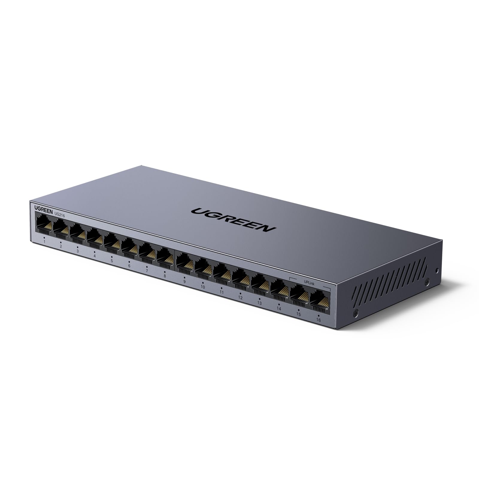 UGREEN スイッチングハブ 16ポート ギガビット LANハブ 1000Mbps 壁掛け対応 プラグ＆プレイ 金属筐体 PSE認証取得 ACアダプター