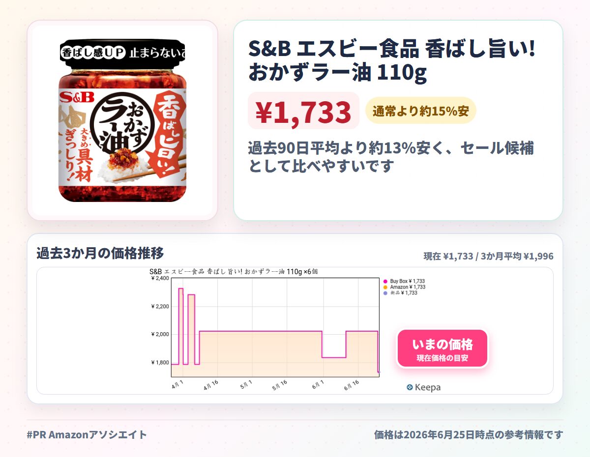 S&B エスビー食品 香ばし旨い! おかずラー油 110g ×6個