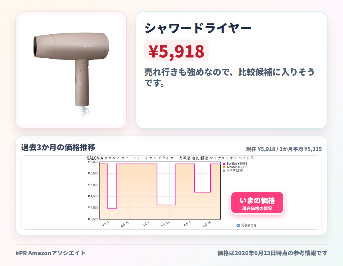 SALONIA サロニア スピーディーイオン ドライヤー 大風量 速乾 軽量 マイナスイオン ヘアドライヤー SL-013ABE ベージュ