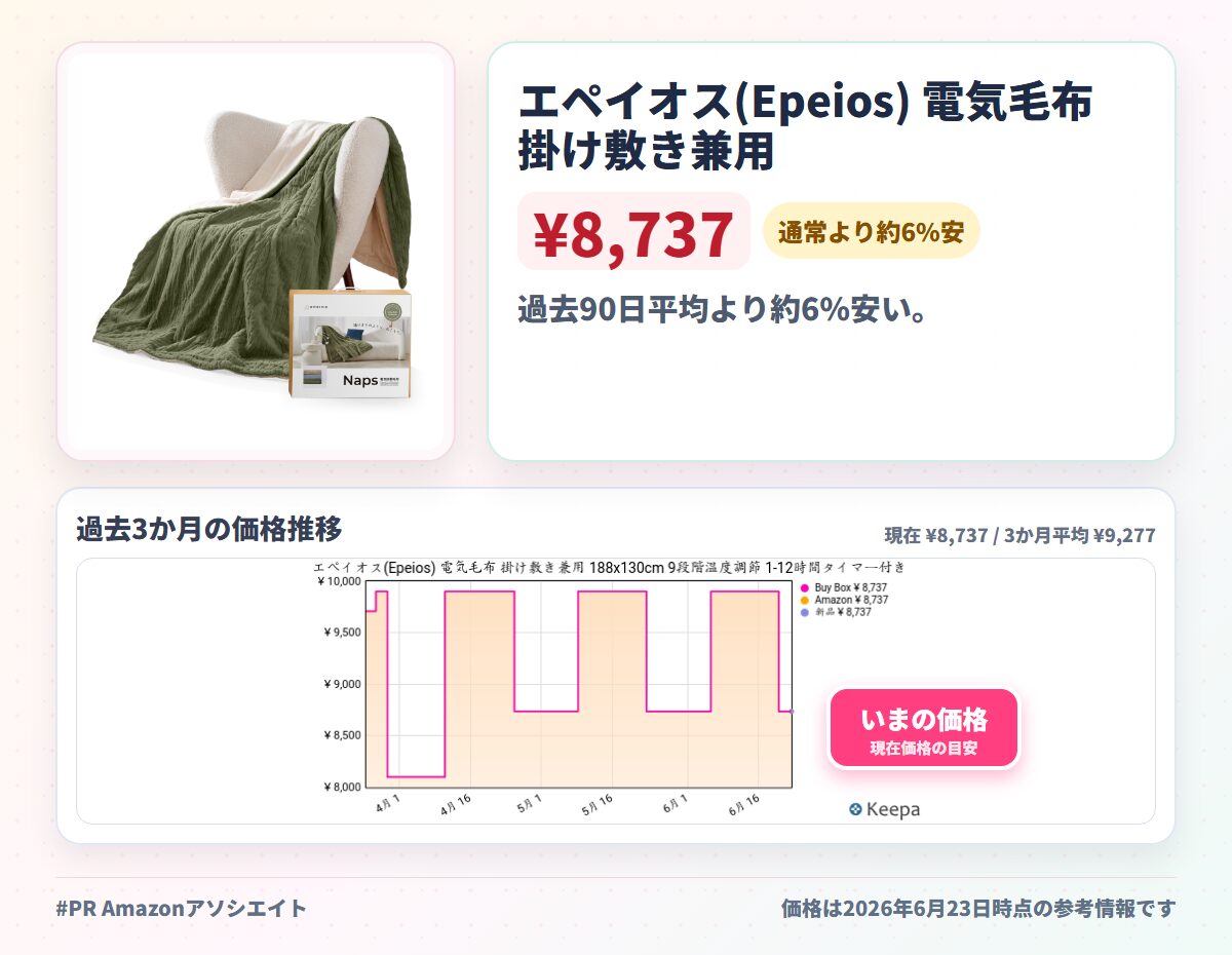 エペイオス(Epeios) 電気毛布 掛け敷き兼用 188x130cm 9段階温度調節 1-12時間タイマー付き 洗える ぬいぐるみ生地 ふわふわ 厚手生地 ダニ退治 省エネ シングル 電気ブランケット ひざ掛け/肩掛け/掛け/敷き毛布 防寒対策 両面使え