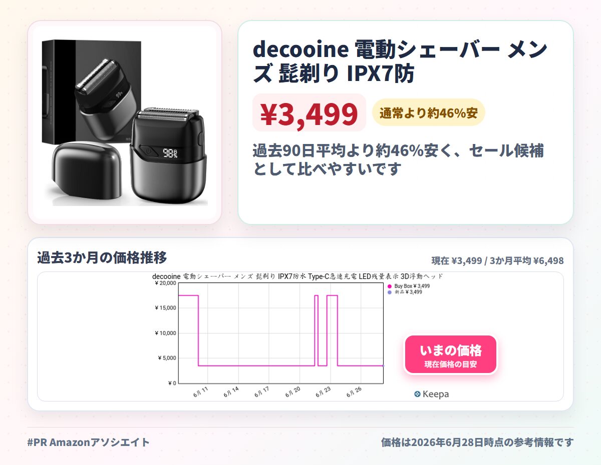 decooine 電動シェーバー メンズ 髭剃り IPX7防水 Type-C急速充電 LED残量表示 3D浮動ヘッド 乾湿両用 旅行ロック 出張 旅行 父の日ギフト