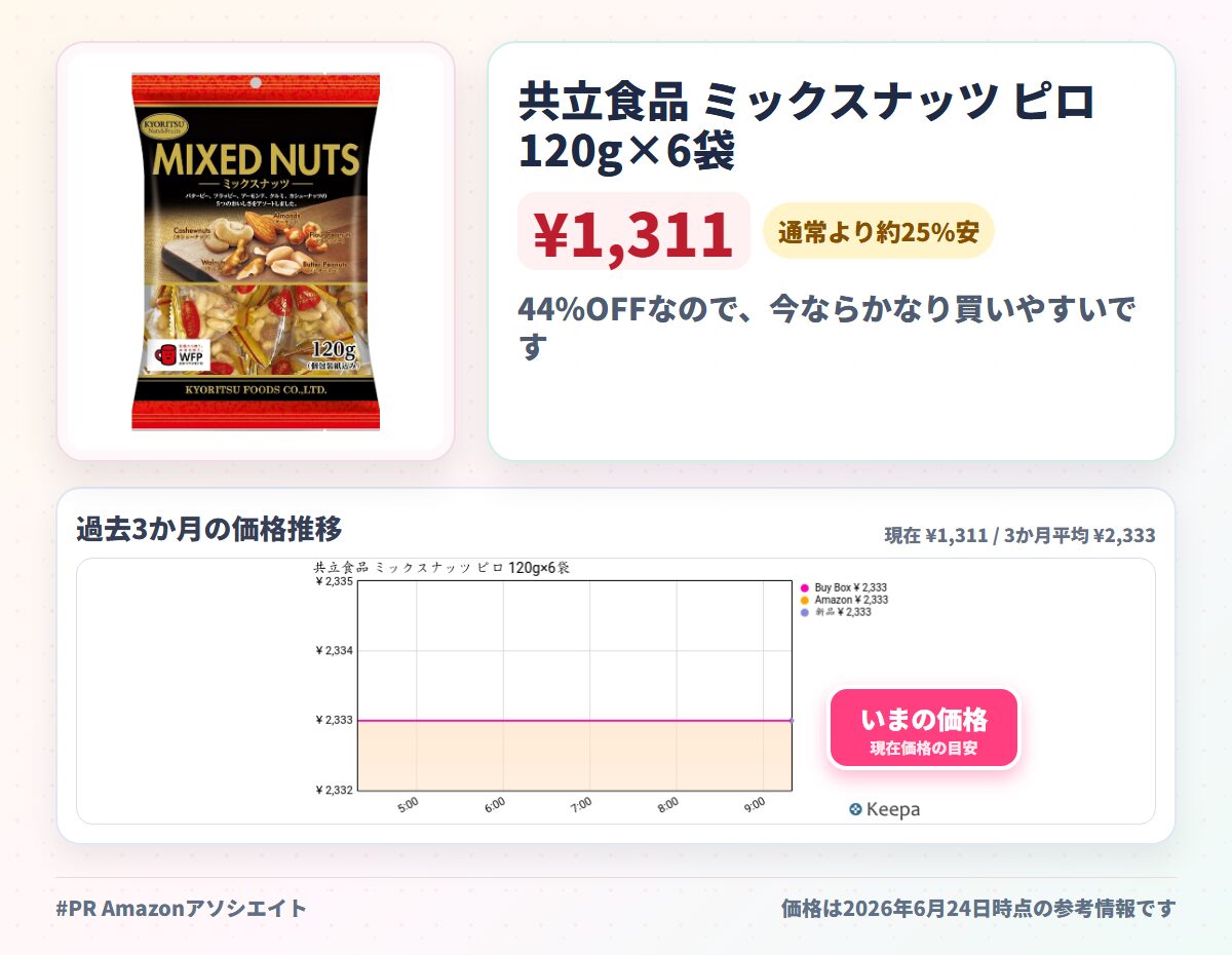 共立食品 ミックスナッツ ピロ 120g×6袋