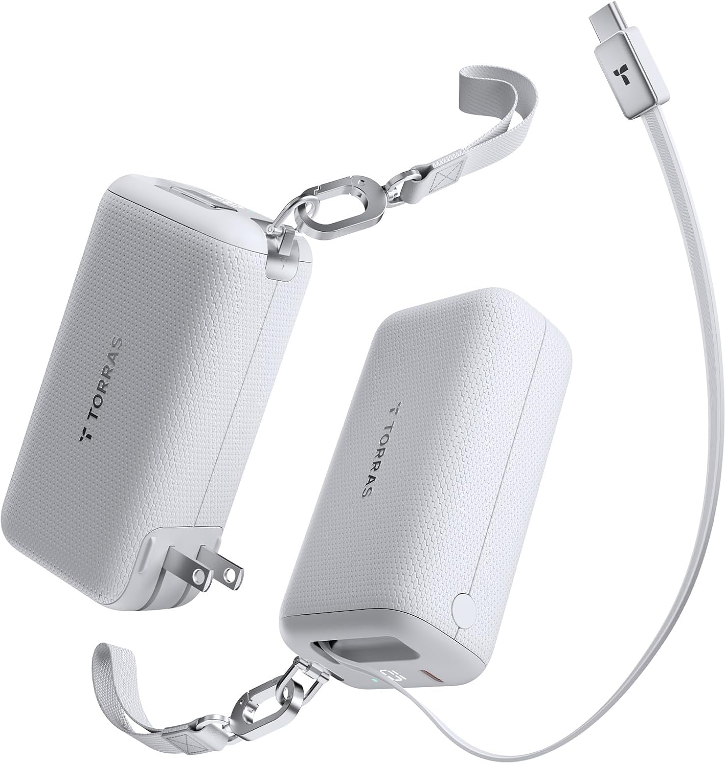 TORRAS FlexLine 3-in-1 Cube モバイルバッテリー 10000mAh 45W出力 コンセント一体型 1m伸縮式ケーブル内蔵 急速充電器 パススルー機能搭載 iPhone 17 16 15 MacBook Air Android 各種対応 ストーングレー