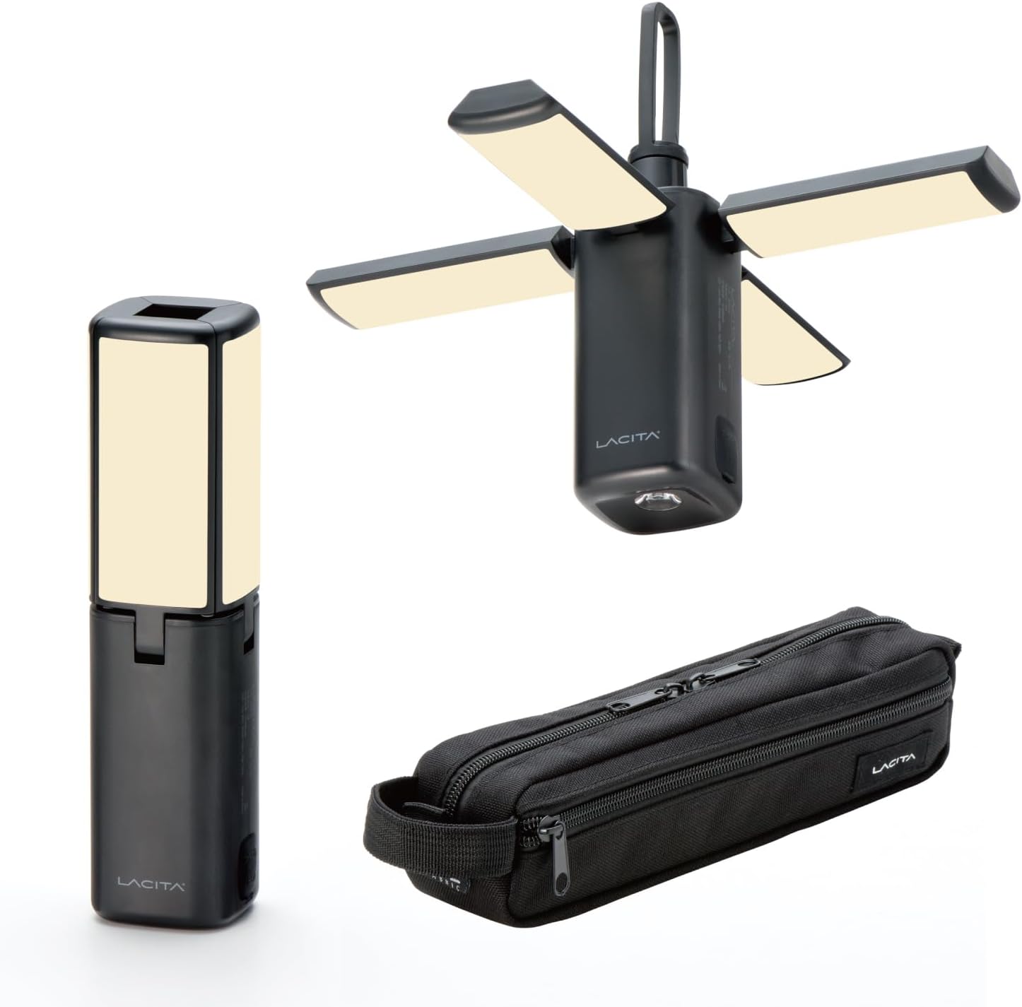 LACITA LEDランタン ポータブル 13,400mAh 充電式 キャンプ アウトドア 防災 屋外仕様 防水 小型 明るい 電球色 暖色 蛍光色 昼光色 EL BRIGHT 1 (ブラック)