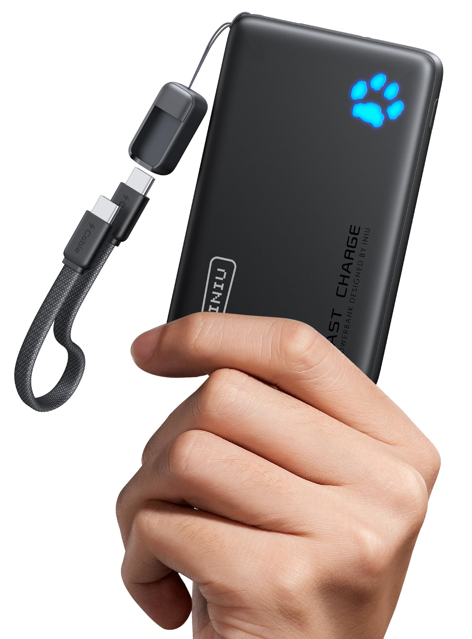 INIU 45W急速充電 モバイルバッテリー 10000mAh大容量 ストラップ式・取り外し可能なUSB-Cケーブル付属 軽量 小型 PSE認証済 機内持ち込み可能 旅行・出張・アウトドア・災害対策に最適 iPhone 17 16 Samsung S26 Google Pixel iPadなどに対応