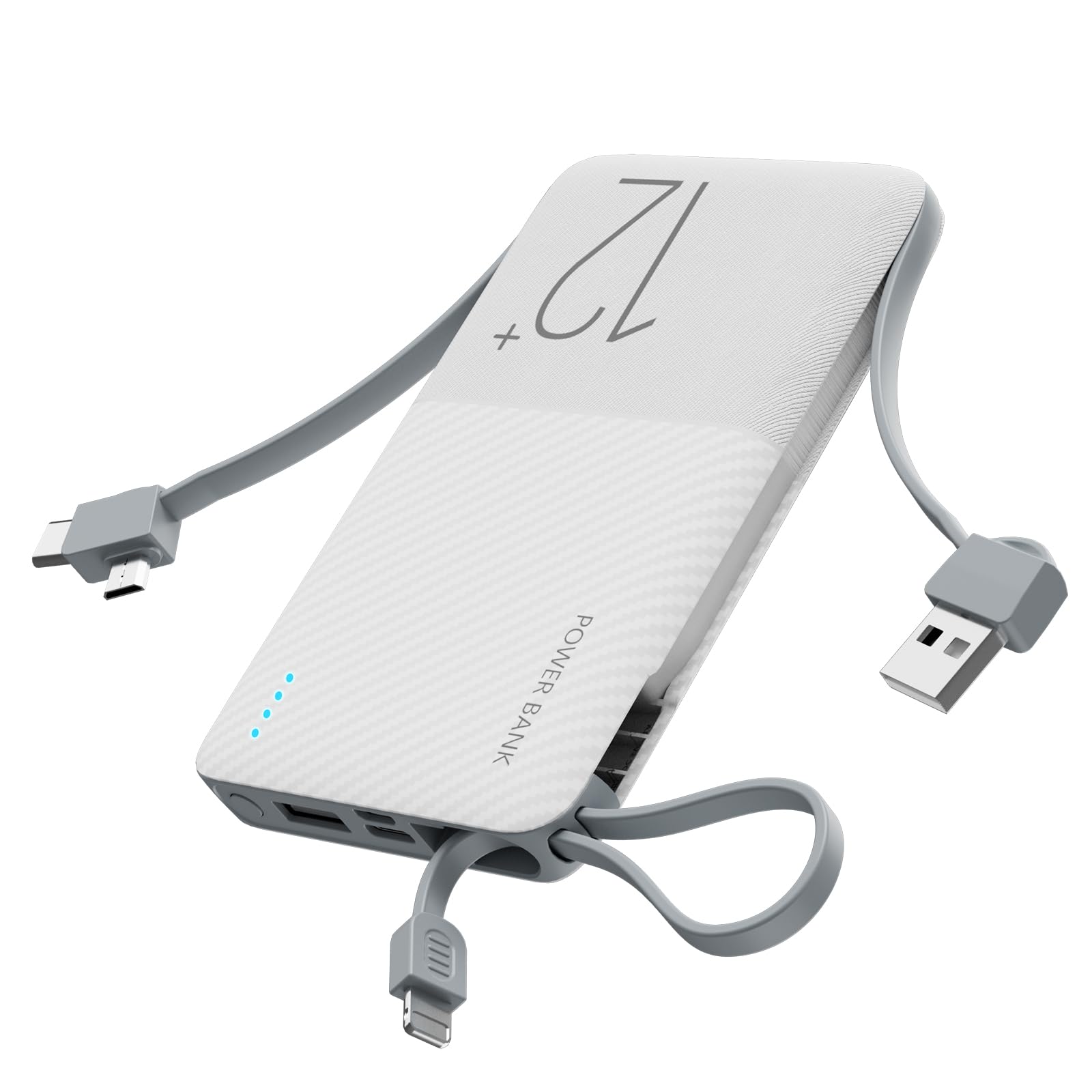 モバイルバッテリー[2025新設計・入出力可能ケーブル内蔵・薄型 ] 12000mAh 大容量 軽量 小型 携帯充電器 3台同時充電 急速充電 スマホ充電器 コンパクト LED残量表示 タイプc/iPhone/Android各種スマホ対応 機内持ち込み可能 旅行/キャンプ/出張/アウトドア/停