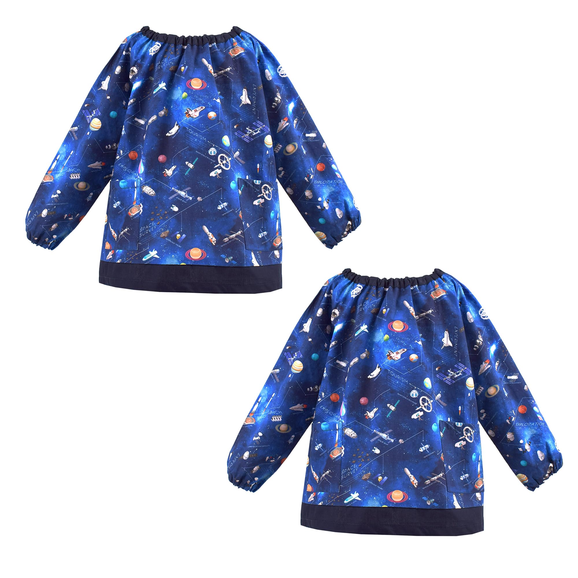 COLORFUL CANDY STYLE スモック(120-130cm) 未来の惑星探査と宇宙船 2枚セット 男の子 かっこいい 子供用 長袖スモック 幼稚園 エプロン 小学生 用 子供 用 書道 美術 おしゃれ スモック N1185522