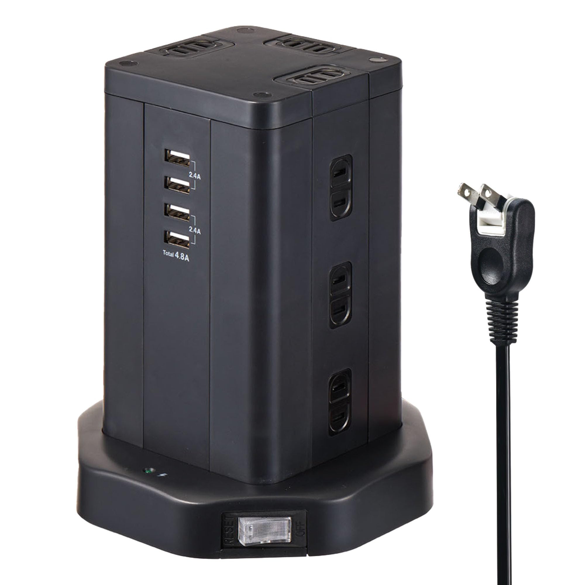 エルパ(ELPA) タワー型 電源タップ 12個口 USB×4 マグネット付 ブレーカー内蔵集中スイッチ付 WBS-TW1204USB(BK)