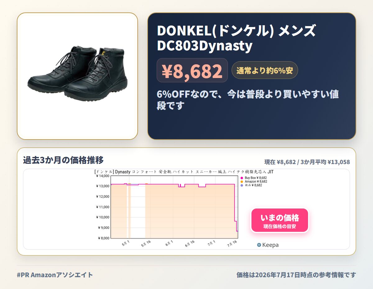 DONKEL(ドンケル) メンズ DC803Dynasty コンフォート 安全靴 ハイカット スニーカー 編上 ハイテク樹脂先芯入 JIT T8101革製 S種E合格(D式)