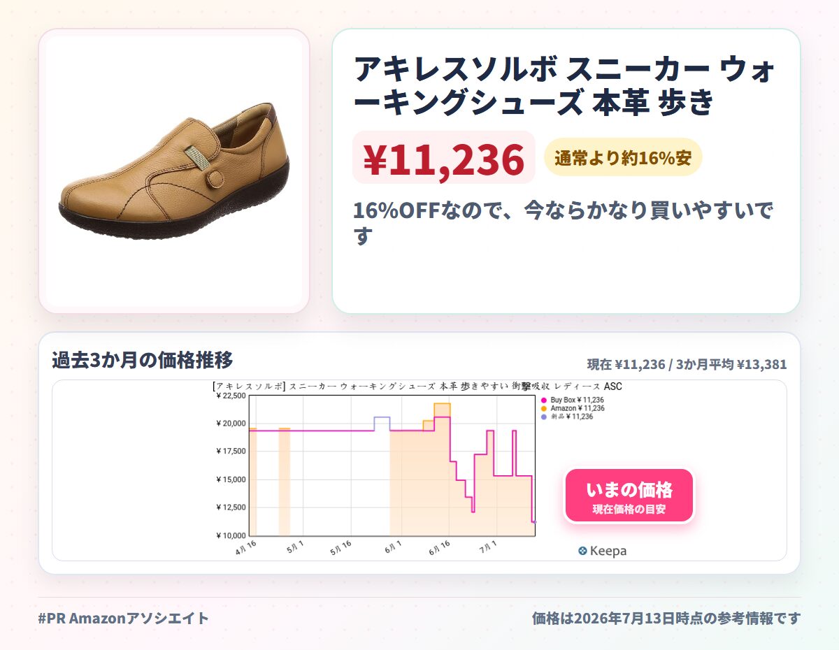 アキレスソルボ スニーカー ウォーキングシューズ 本革 歩きやすい 衝撃吸収 レディース ASC 3360 キャメル 24.0 cm 3E