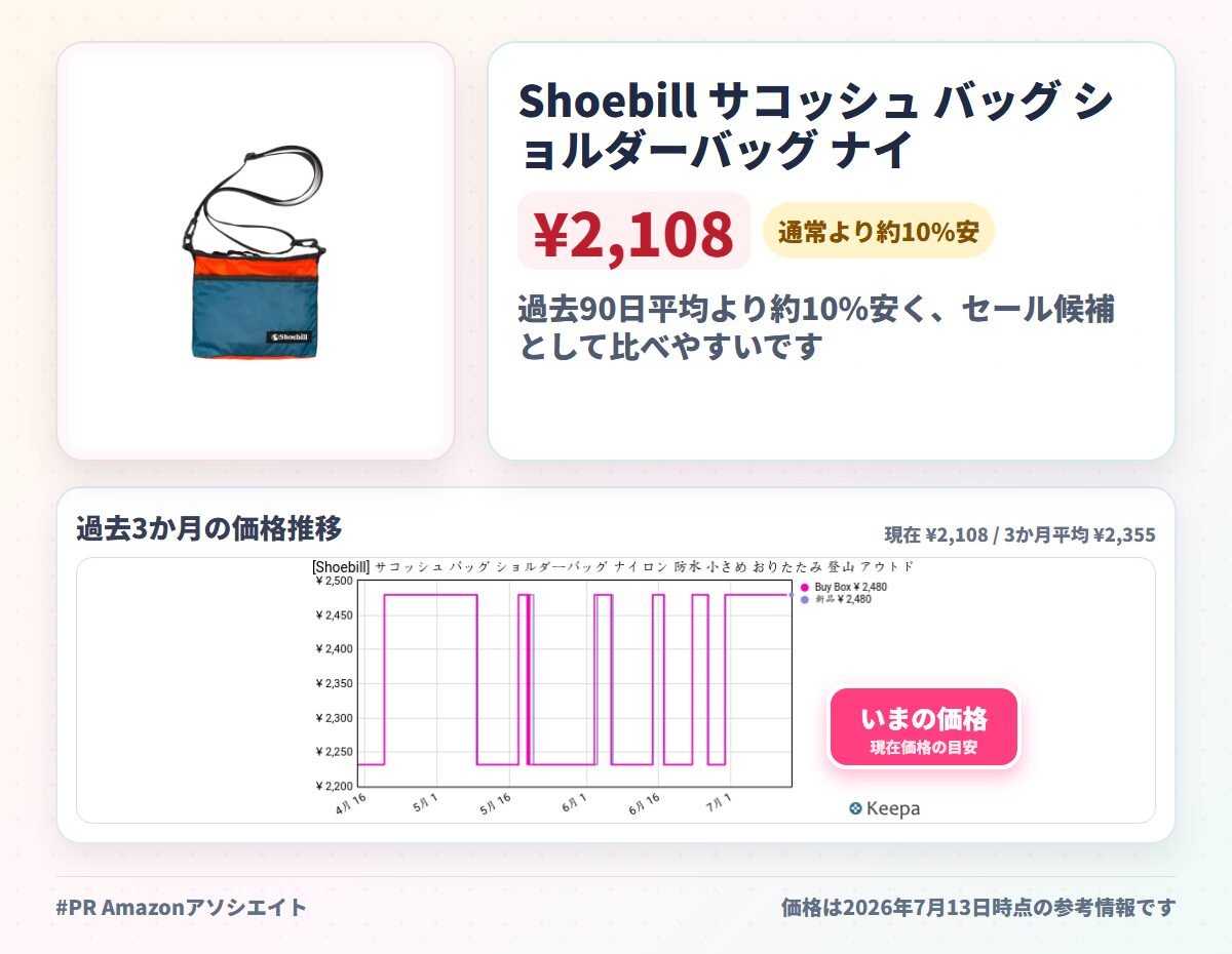 Shoebill サコッシュ バッグ ショルダーバッグ ナイロン 防水 小さめ おりたたみ 登山 アウトドア 軽量