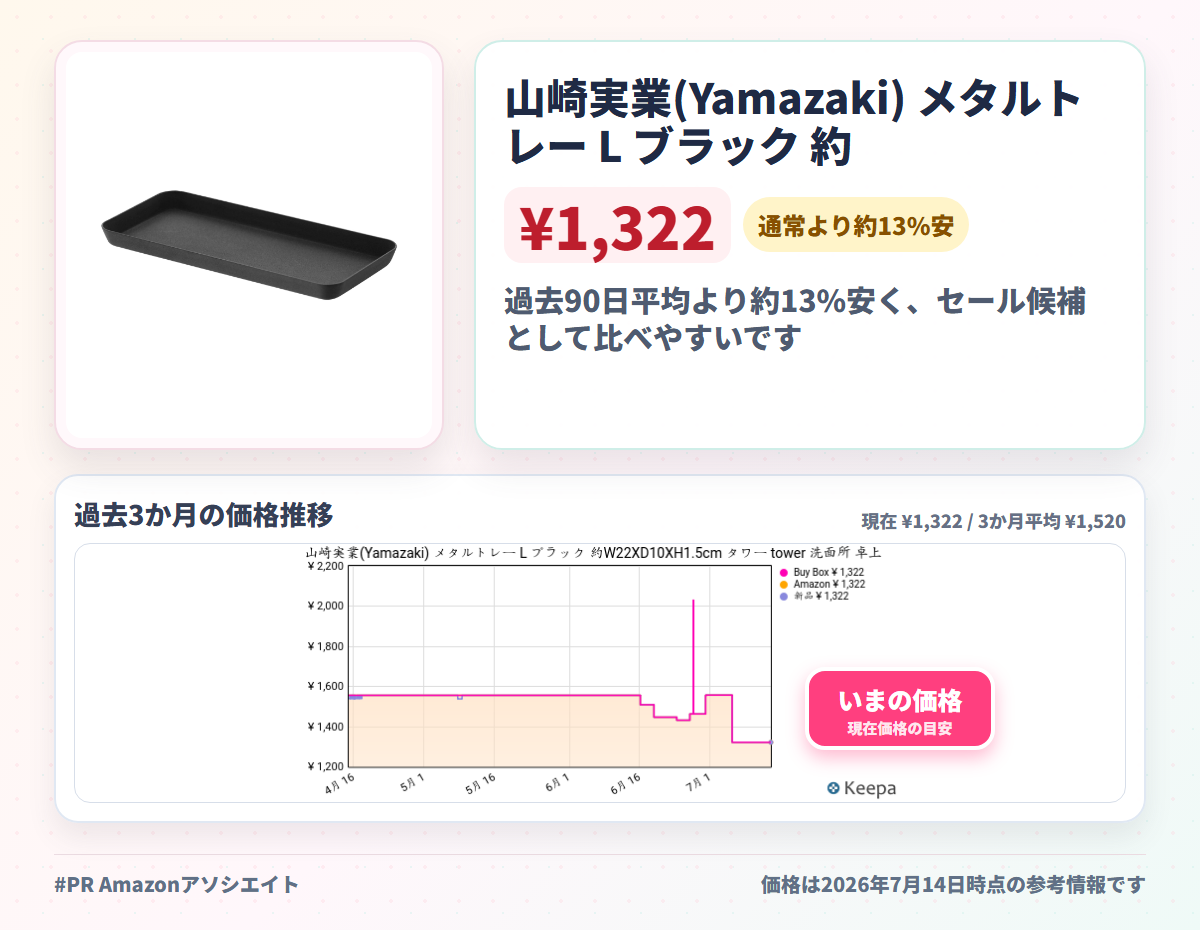 山崎実業(Yamazaki) メタルトレー L ブラック 約W22XD10XH1.5cm タワー tower 洗面所 卓上 小物入れ トレイ 4222