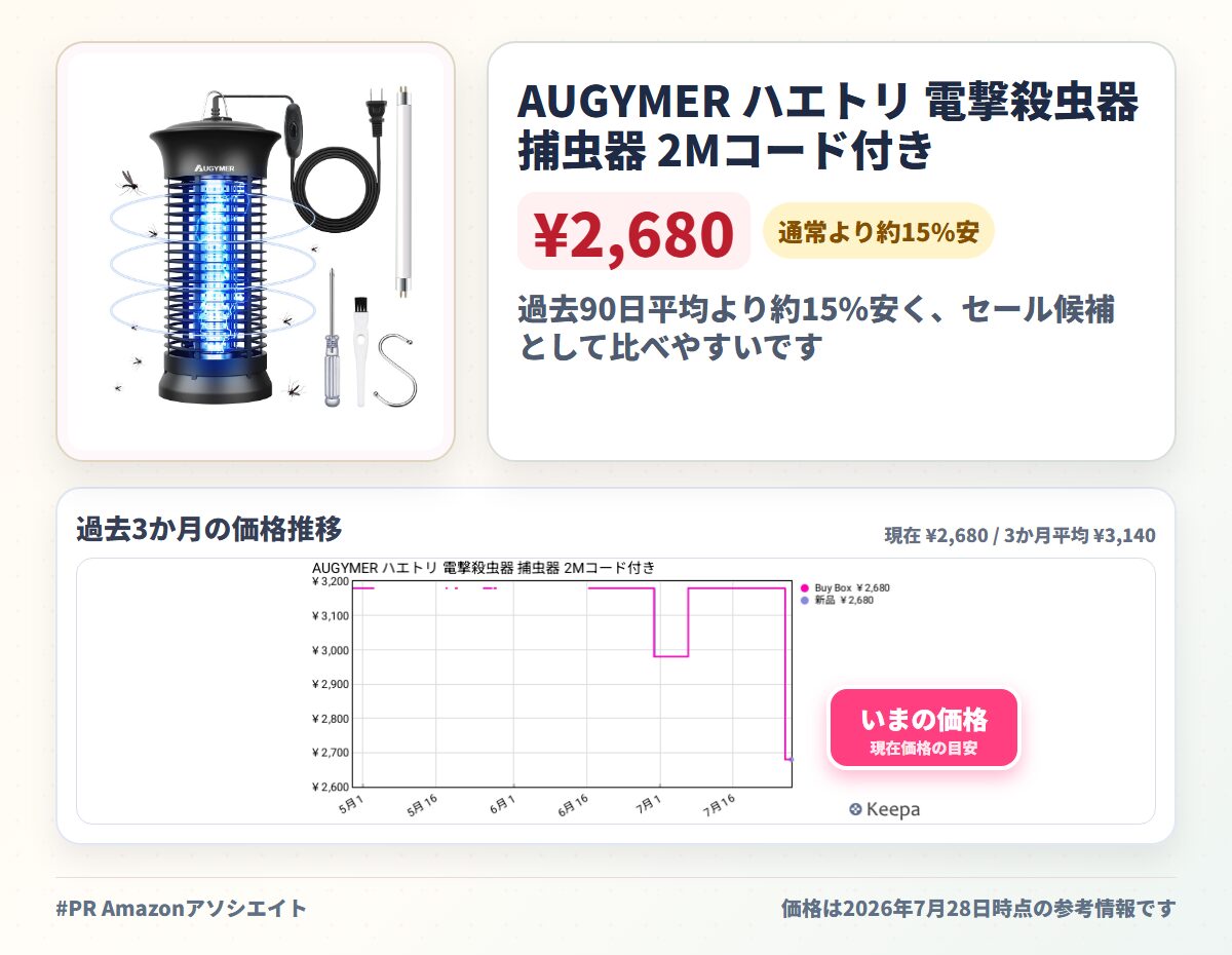 AUGYMER ハエトリ 電撃殺虫器 捕虫器 2Mコード付き