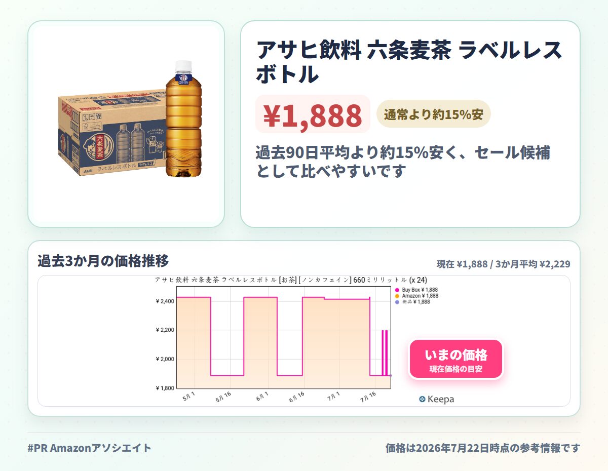 アサヒ飲料 六条麦茶 ラベルレスボトル [お茶] [ノンカフェイン] 660ミリリットル (x 24)