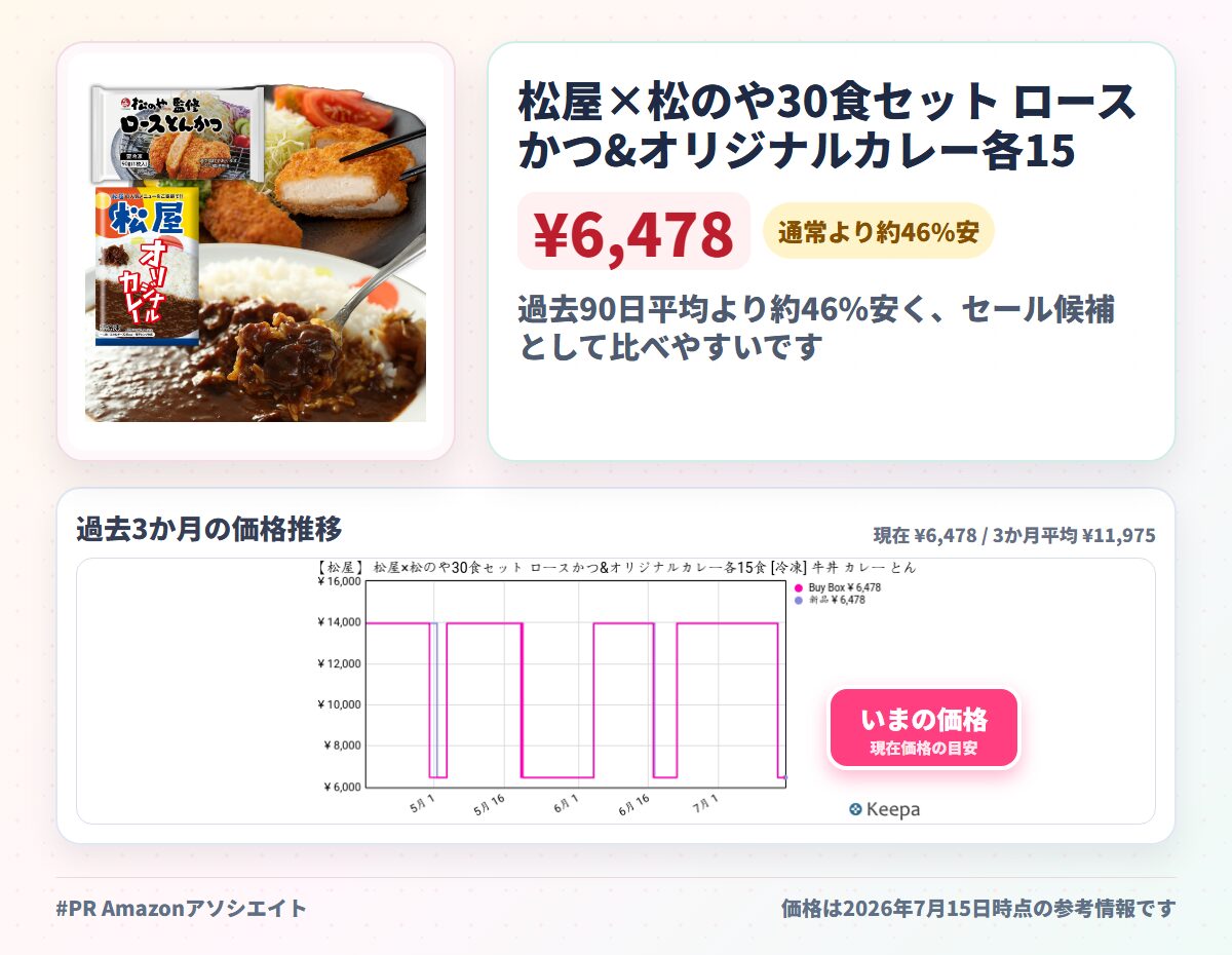 松屋×松のや30食セット ロースかつ&オリジナルカレー各15食 [冷凍] 牛丼 カレー とんかつ