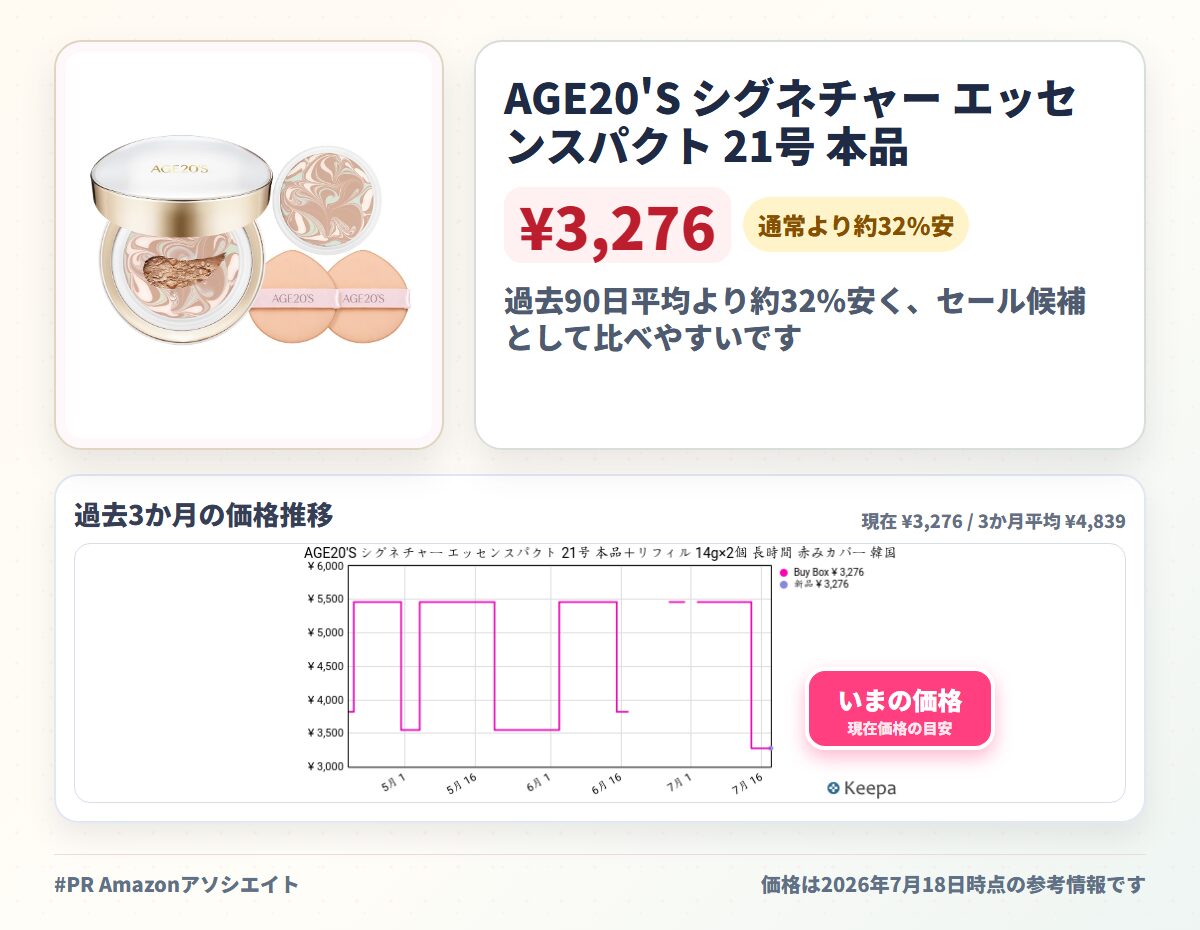 AGE20'S シグネチャー エッセンスパクト 21号 本品+リフィル 14g×2個 長時間 赤みカバー 韓国コスメ