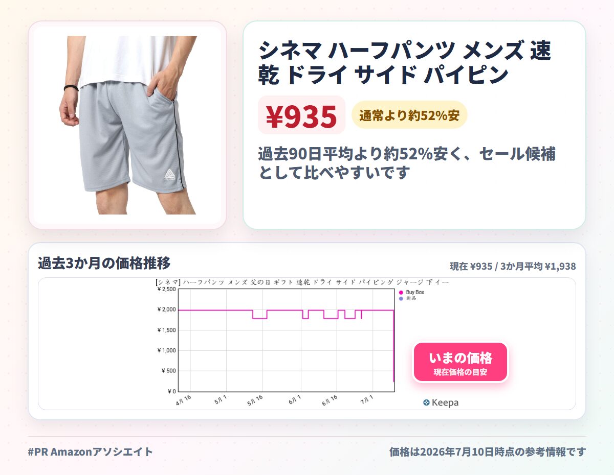 シネマ ハーフパンツ メンズ 速乾 ドライ サイド パイピング ジャージ 下 イージーパンツ