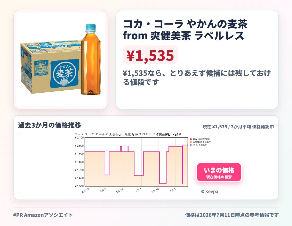 コカ・コーラ やかんの麦茶 from 爽健美茶 ラベルレス 410mlPET ×24本