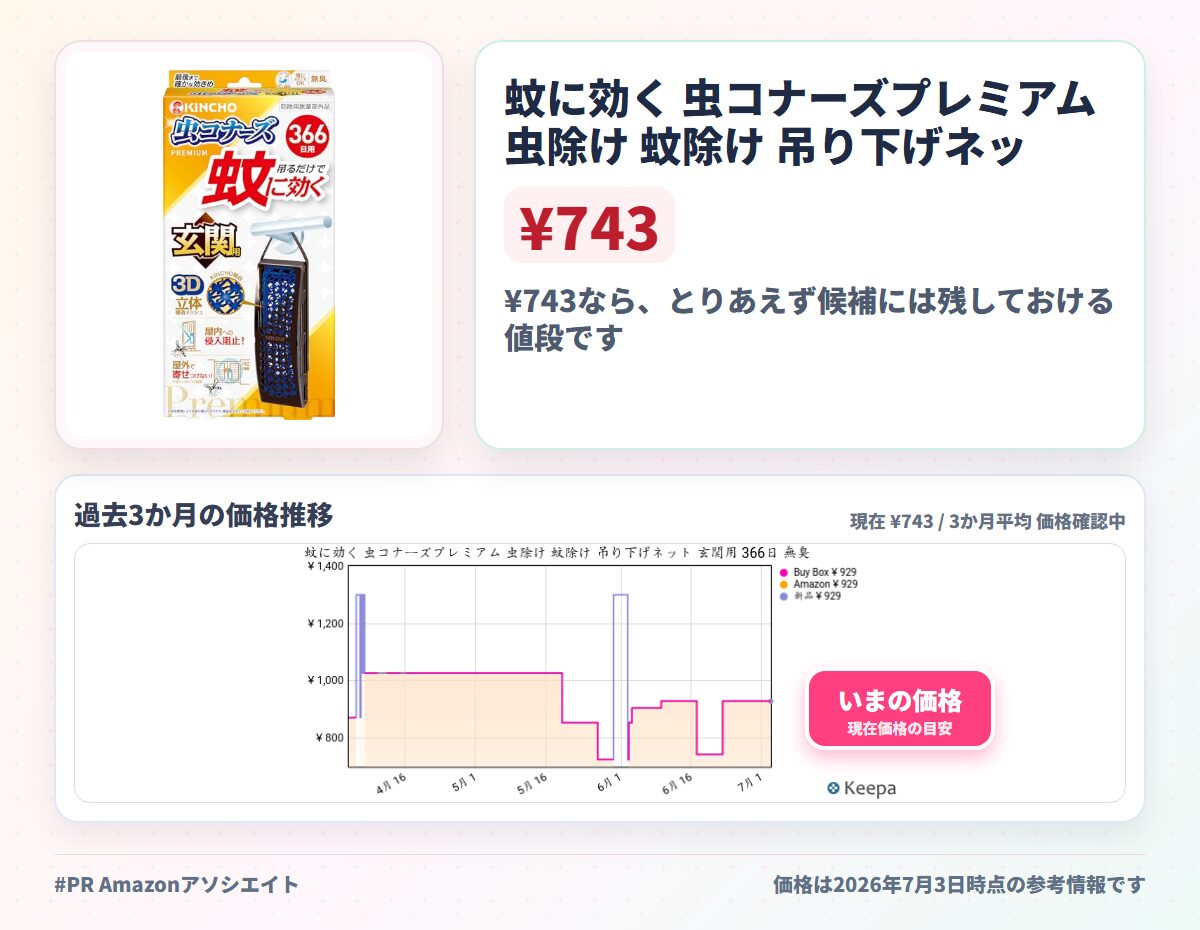 蚊に効く 虫コナーズプレミアム 虫除け 蚊除け 吊り下げネット 玄関用 366日 無臭