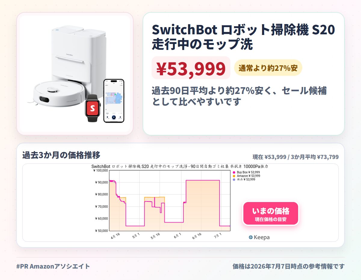 SwitchBot ロボット掃除機 S20 走行中のモップ洗浄 - 90日間自動ゴミ収集 水拭き 10000Pa強力吸引 ローラーモップ モップ乾燥 AI障害物回避 レーダーナビゲーション 禁止エリア 落下防止 スイッチボット Alexa 音声対応
