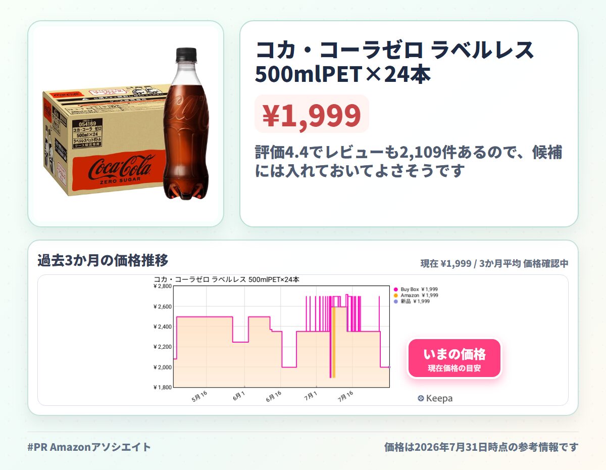 コカ・コーラゼロ ラベルレス 500mlPET×24本