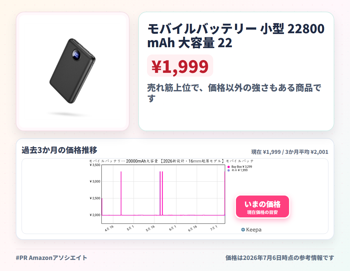 モバイルバッテリー 小型 22800 mAh 大容量 22 5 20
