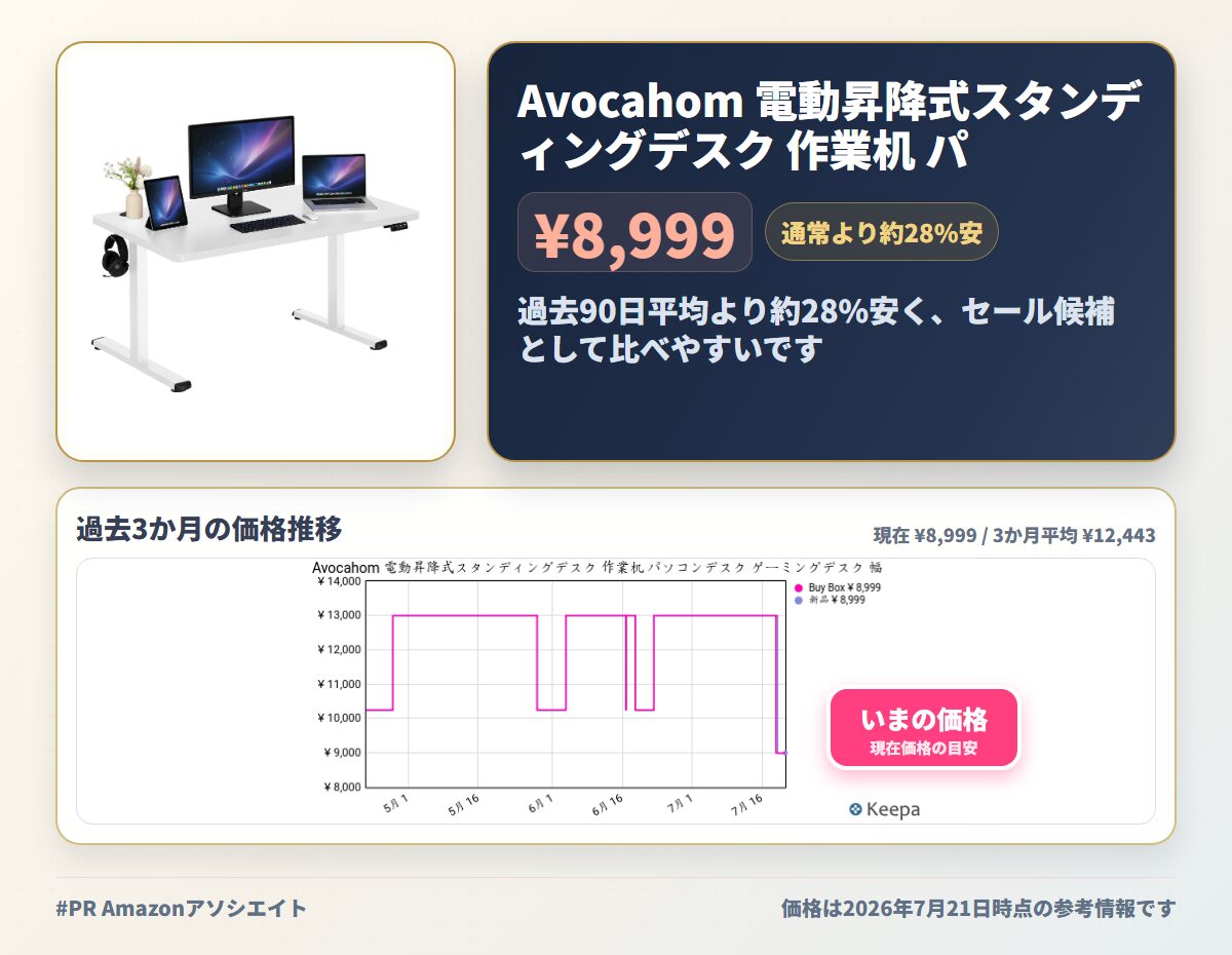 Avocahom 電動昇降式スタンディングデスク 作業机 パソコンデスク ゲーミングデスク 幅 120cm× 奥行 60cm 高さメモリー機能付き 無段階高さ調整 静音 スムーズ自動昇降 耐荷重 70kg 安定 人間工学 オフィスワーク テレワーク 収納フック装備 組立簡単 おしゃれデザイン