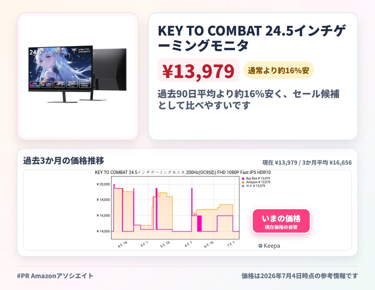 KEY TO COMBAT 24.5インチゲーミングモニタ 200Hz(OC対応) FHD 1080P Fast IPS HDR10 sRGB128%ボリューム 低ブルーライト フリッカーフリー Adaptive Sync対応 HDMI 2.0*2+DP1.4*1 三年保証付き KTC モニタ