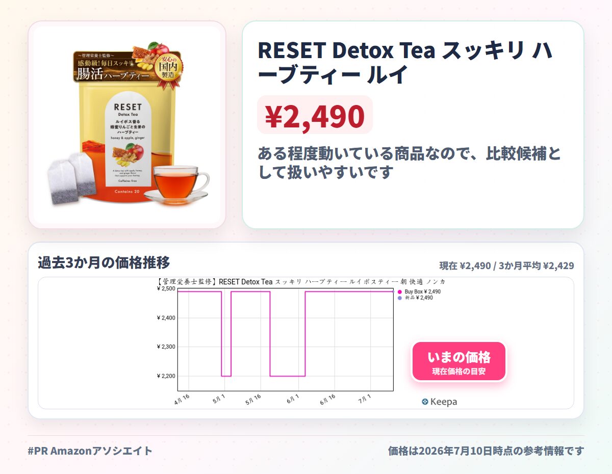 RESET Detox Tea スッキリ ハーブティー ルイボスティー 朝 快適 ノンカフェイン 20包