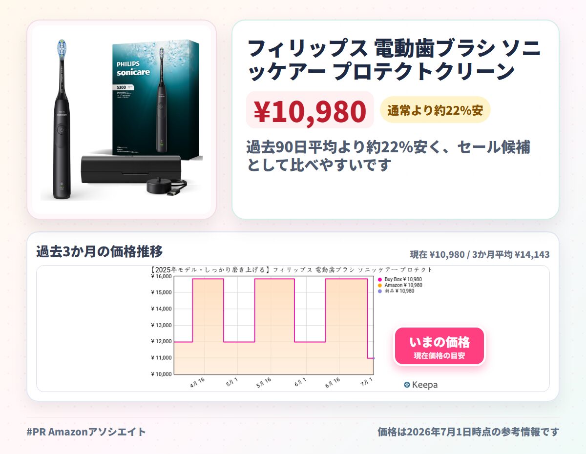 フィリップス 電動歯ブラシ ソニッケアー プロテクトクリーン 5300 (プレミアムクリーンブラシヘッド/充電器台・トラベルケース付き) HX7101/07 ブラック
