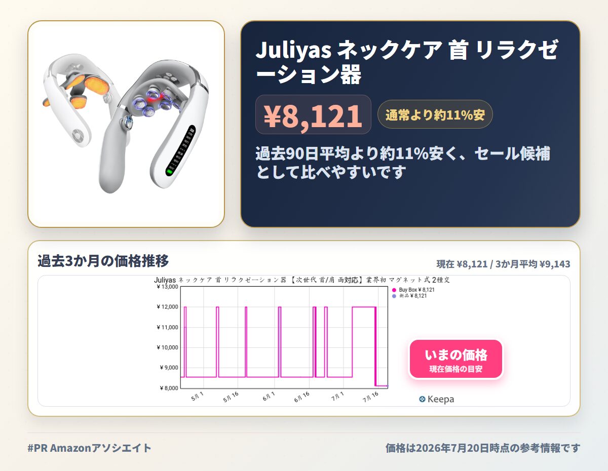 Juliyas ネックケア 首 リラクゼーション器 【次世代 首/肩 両対応】業界初 マグネット式 2種交換ヘッド 深く広く EMS&TENS 振動 温熱 メモリー機能 静音モード 10種類モード 19段階強度 1200mAh 日本語音声ガイド 人間工学設計 Type-C充電式 軽量 ネックリ