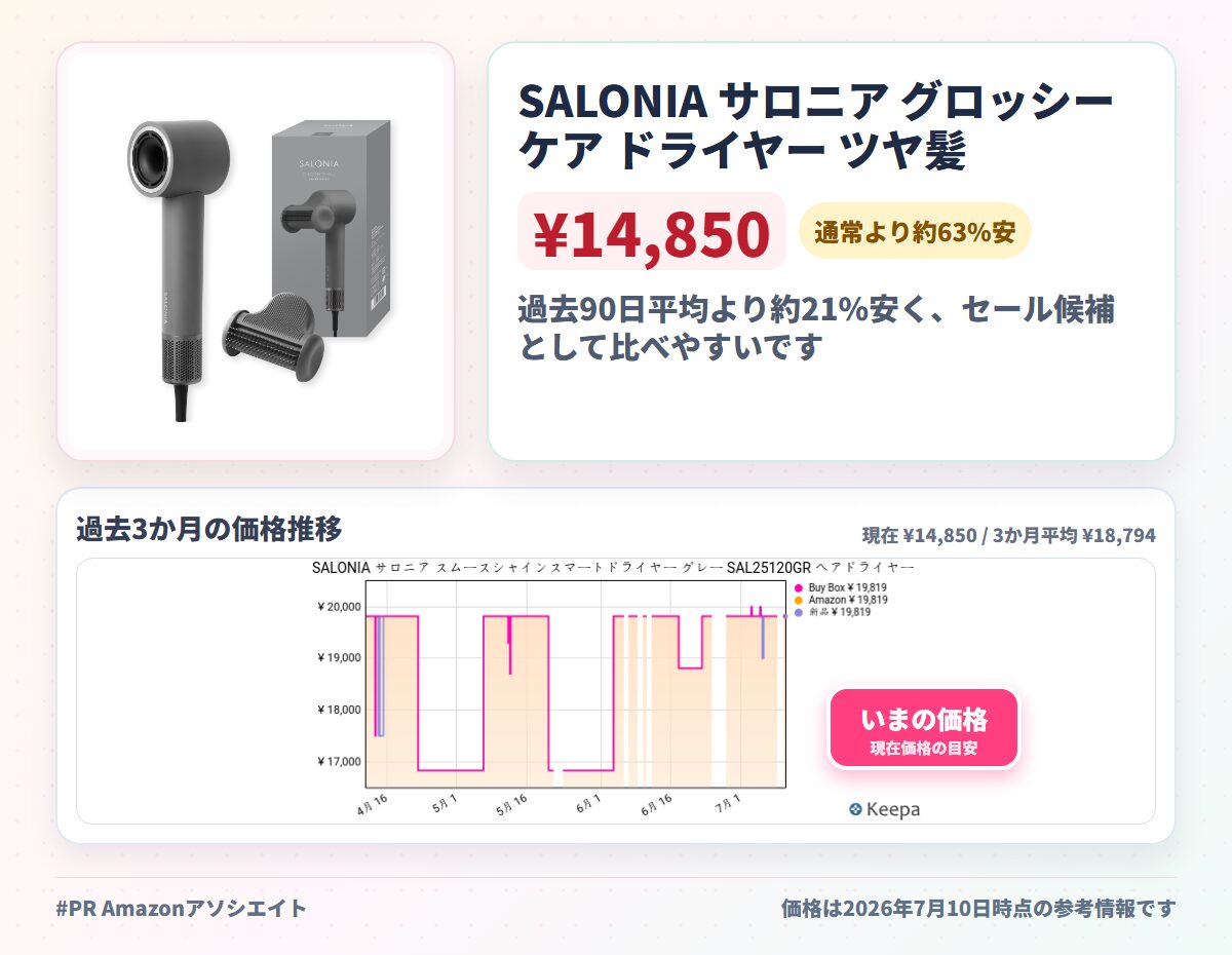 SALONIA サロニア グロッシーケア ドライヤー ツヤ髪 速乾 軽量 ヘアドライヤー グレー