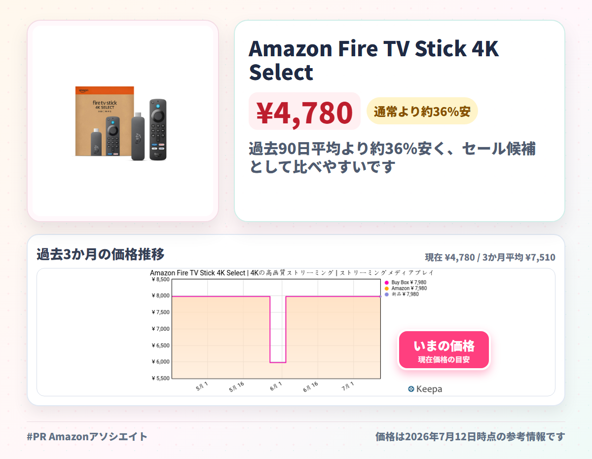 Amazon Fire TV Stick 4K Select | 4Kの高画質ストリーミング | ストリーミングメディアプレイヤー