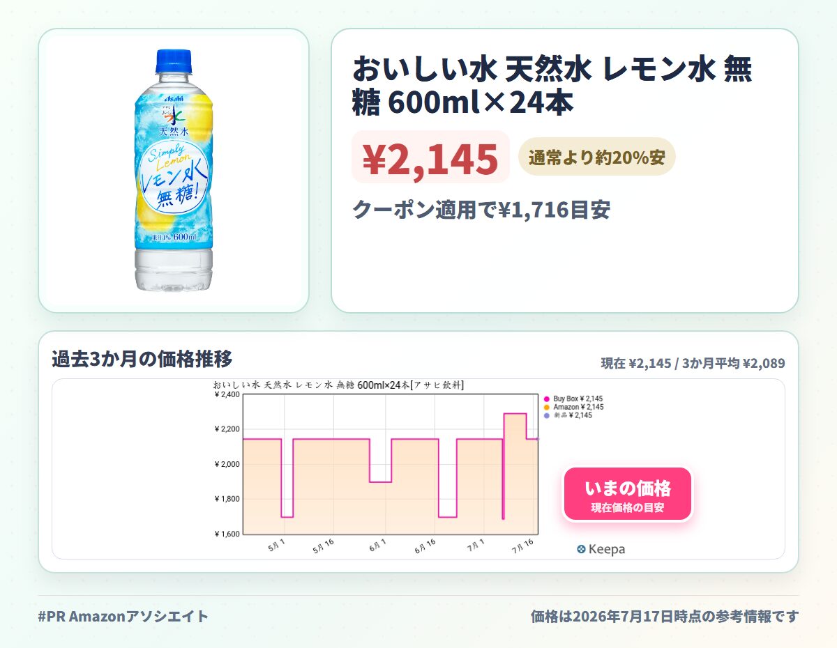 おいしい水 天然水 レモン水 無糖 600ml×24本