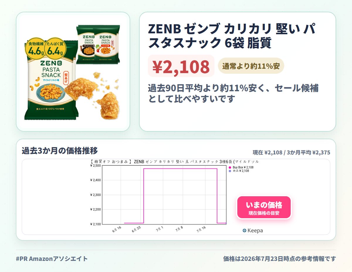 ZENB ゼンブ カリカリ 堅い パスタスナック 6袋 脂質オフ 塩分オフ