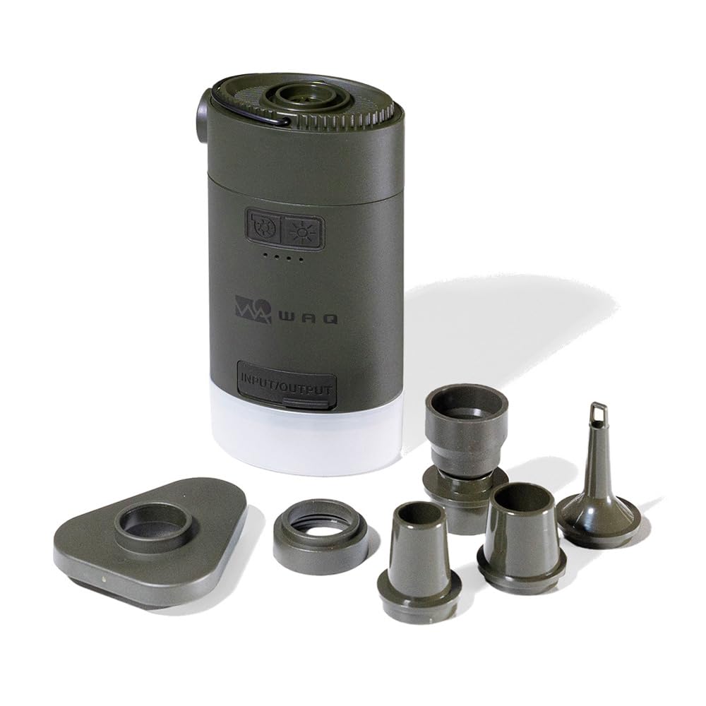 WAQ High Power Air Pump 電動ポンプ エアポンプ 電動 空気入れ アウトドア マット エアマット 圧縮袋 浮き輪 空気抜き LEDランタン USB 小型 大容量バッテリー 充電式 6種類のノズル付き