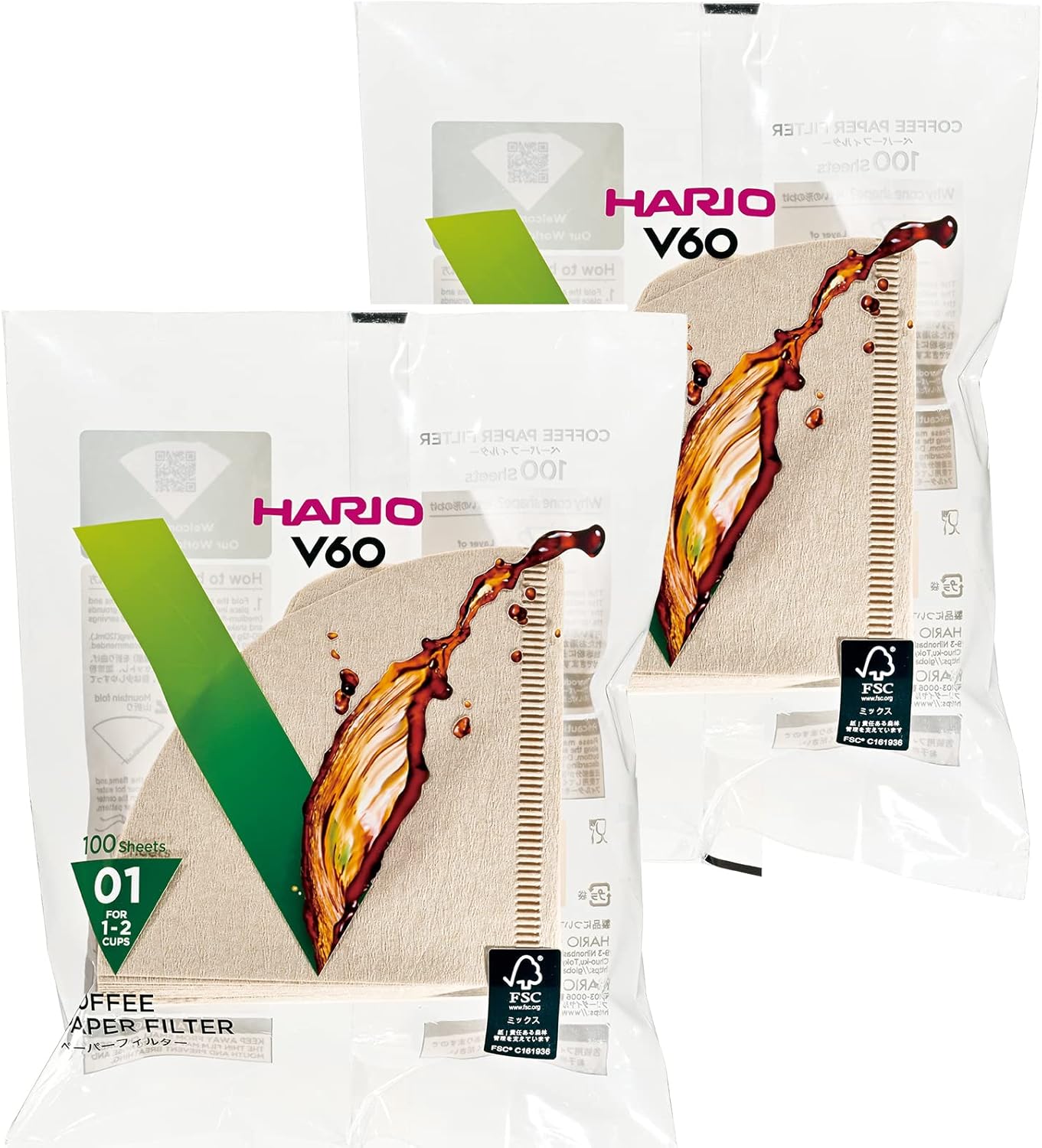 HARIO(ハリオ) V60用 ペーパーフィルター 01M 1~2杯用 200枚入り みさらし VCF-01-100M