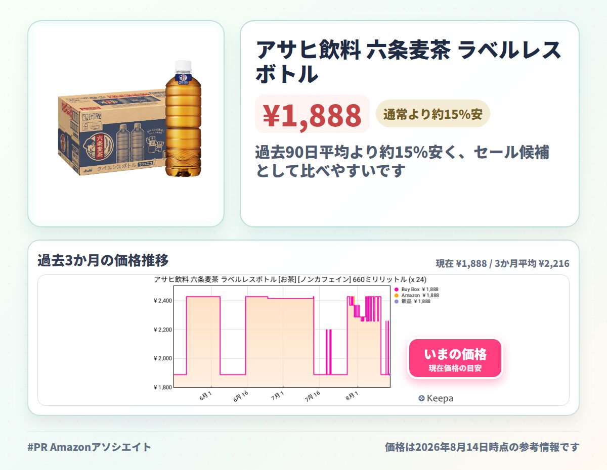 アサヒ飲料 六条麦茶 ラベルレスボトル [お茶] [ノンカフェイン] 660ミリリットル (x 24)