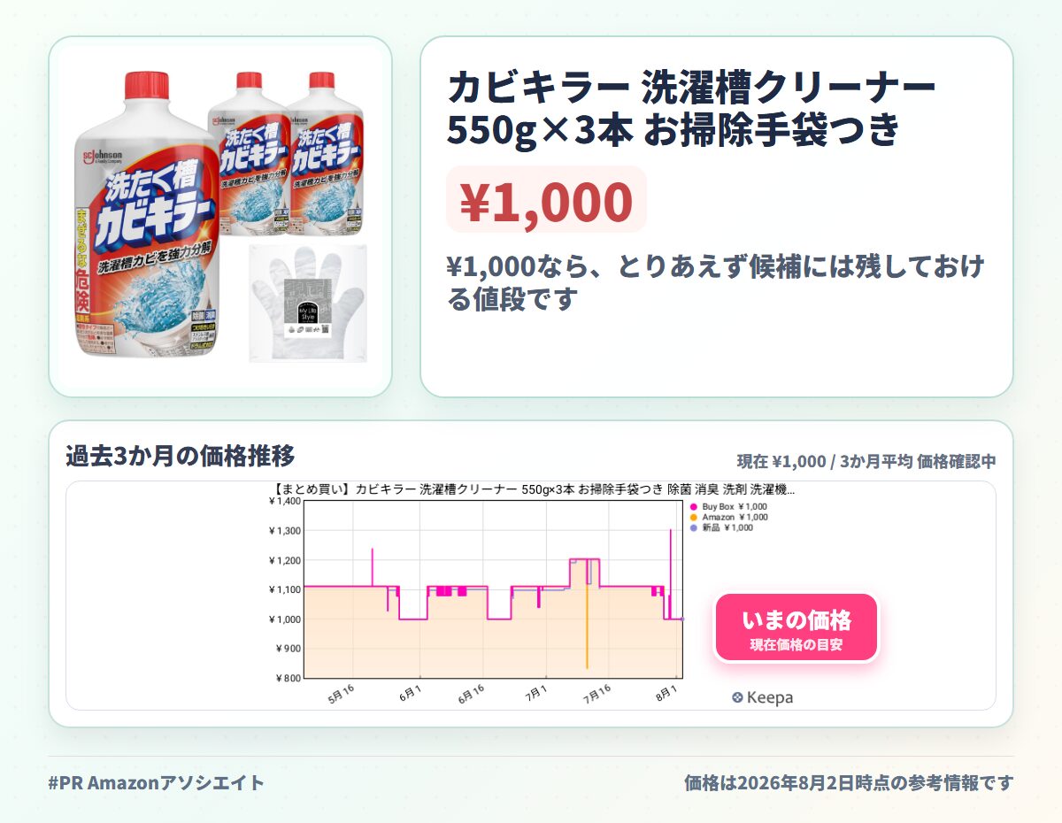 カビキラー 洗濯槽クリーナー 550g×3本 お掃除手袋つき 除菌 消臭 洗剤 洗濯機 洗浄 カビ取り ドラム式対応 つけおき すくい不要