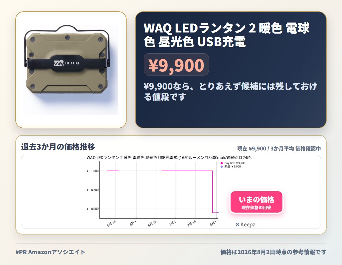 WAQ LEDランタン 2 暖色 電球色 昼光色 USB充電式 (1650ルーメン/13400mah/連続点灯24時間/PSE) 防水 LED LANTERN2 WAQ-LL02