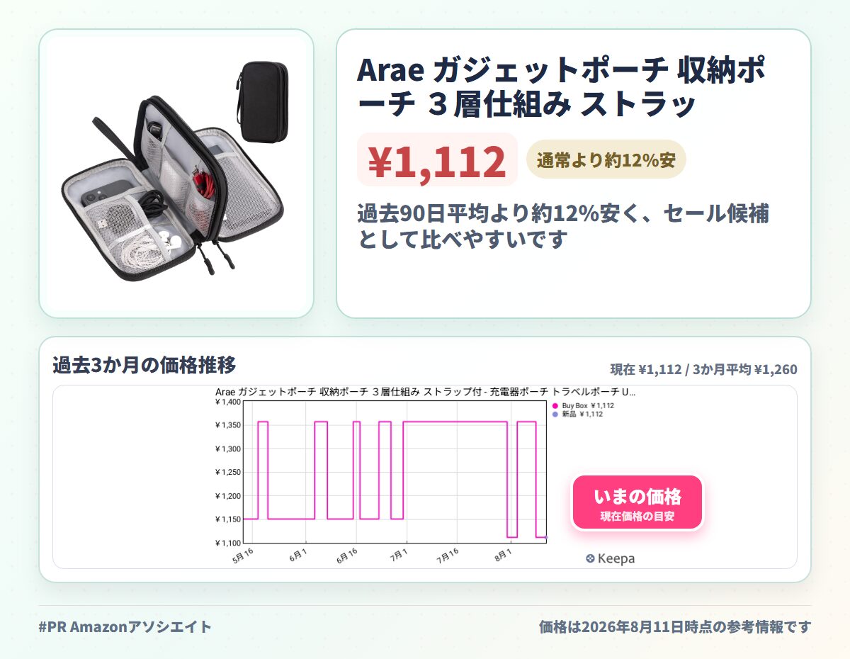Arae ガジェットポーチ 収納ポーチ ３層仕組み ストラップ付 - 充電器ポーチ トラベルポーチ USBケーブル収納 大容量 スマートフォン/モバイルバッテリー/SDカード モバイルアクセサリー 収納ポーチ PC周辺アクセサリーの整理バッグ 多機能 ナイロン生地 撥水防塵 旅行 出張 (ブラック)