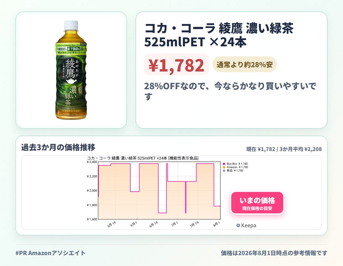 コカ・コーラ 綾鷹 濃い緑茶 525mlPET ×24本