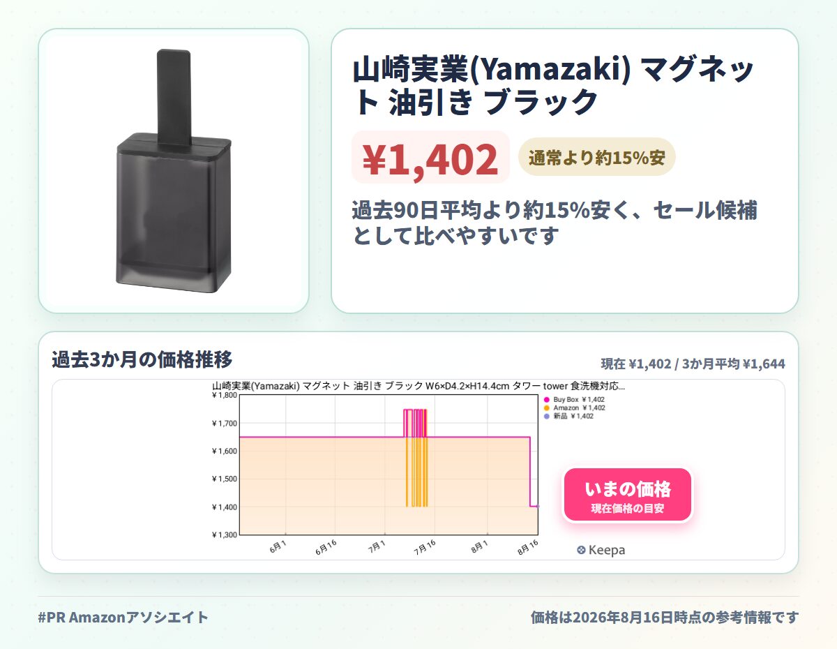 山崎実業(Yamazaki) マグネット 油引き ブラック W6×D4.2×H14.4cm タワー tower 食洗機対応 浮かせる収納 シリコーン製 1677