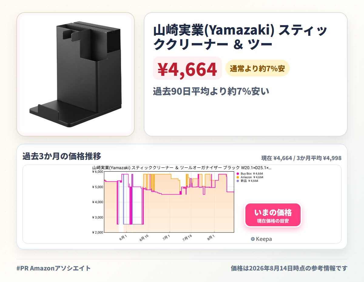 山崎実業(Yamazaki) スティッククリーナー ＆ ツールオーガナイザー ブラック W20.1×D25.1×H28.7cm タワー tower 掃除機 スタンド クリーナースタンド 1554