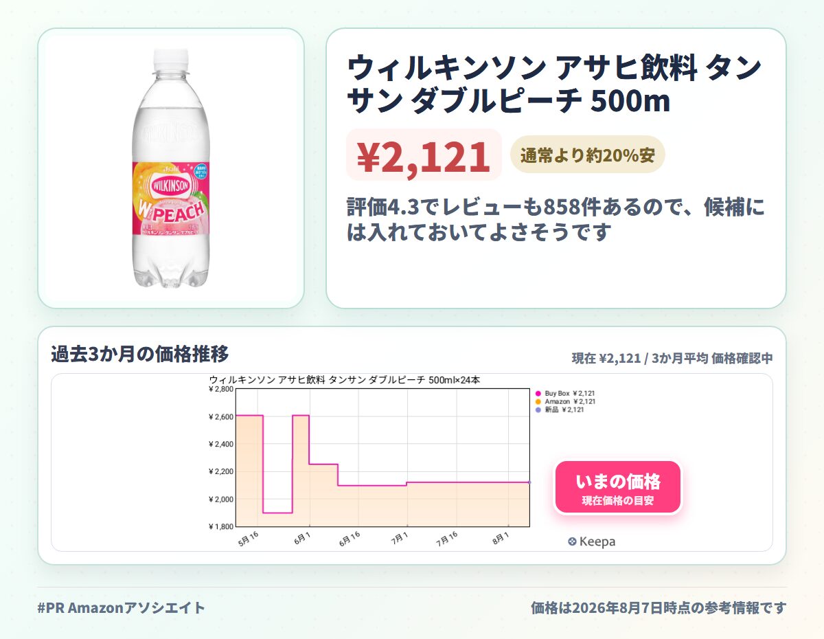 ウィルキンソン アサヒ飲料 タンサン ダブルピーチ 500ml×24本