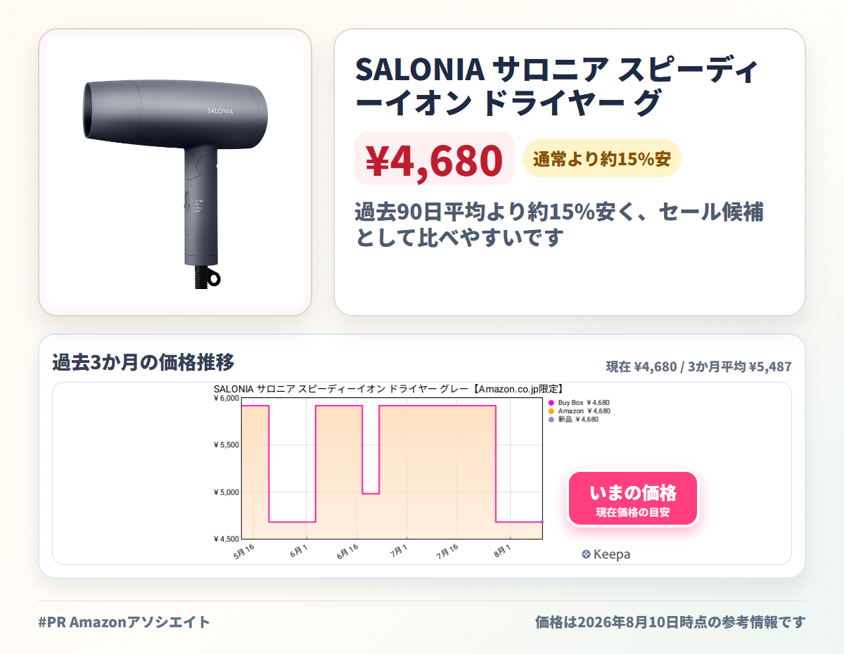 SALONIA サロニア スピーディーイオン ドライヤー グレー