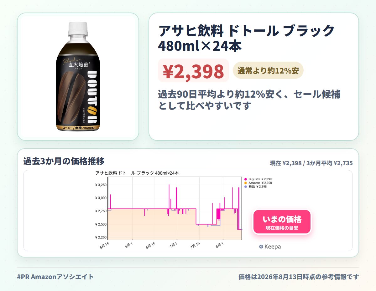 アサヒ飲料 ドトール ブラック 480ml×24本
