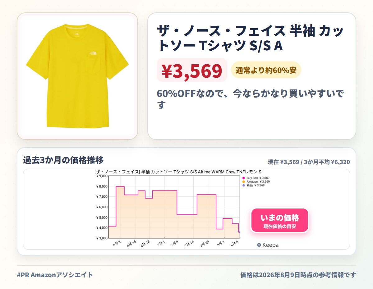 ザ・ノース・フェイス 半袖 カットソー Tシャツ S/S Altime WARM Crew TNFレモン S