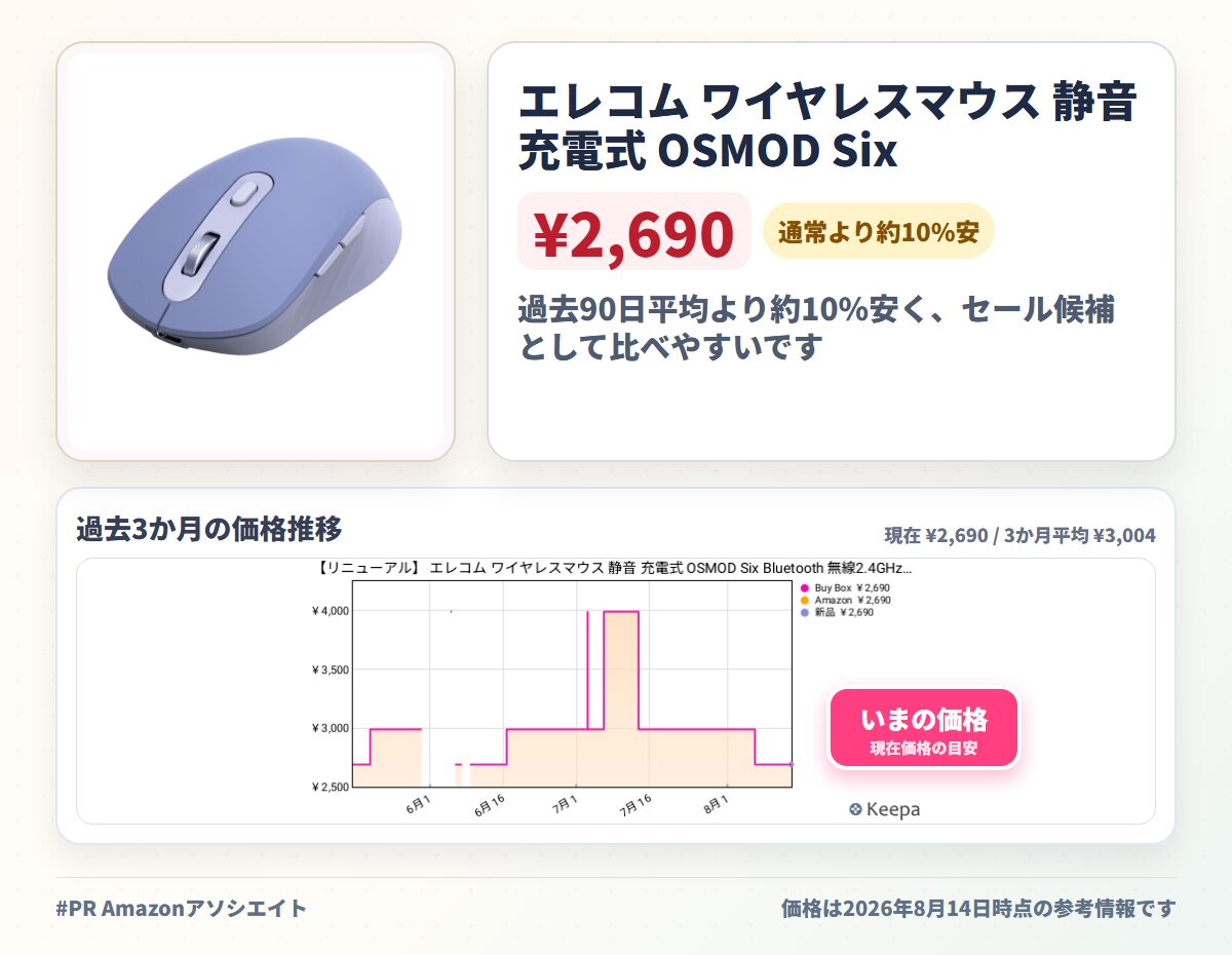 エレコム ワイヤレスマウス 静音 充電式 OSMOD Six Bluetooth 無線2.4GHz両対応 2台まで接続 マルチペアリング 6ボタン ブルー M-MY35MBSABU