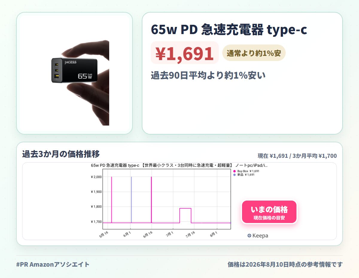 65w PD 急速充電器 type-c 【世界最小クラス・3台同時に急速充電・超軽量】 ノートpc/iPad/iPhoneなど対応 ブラック